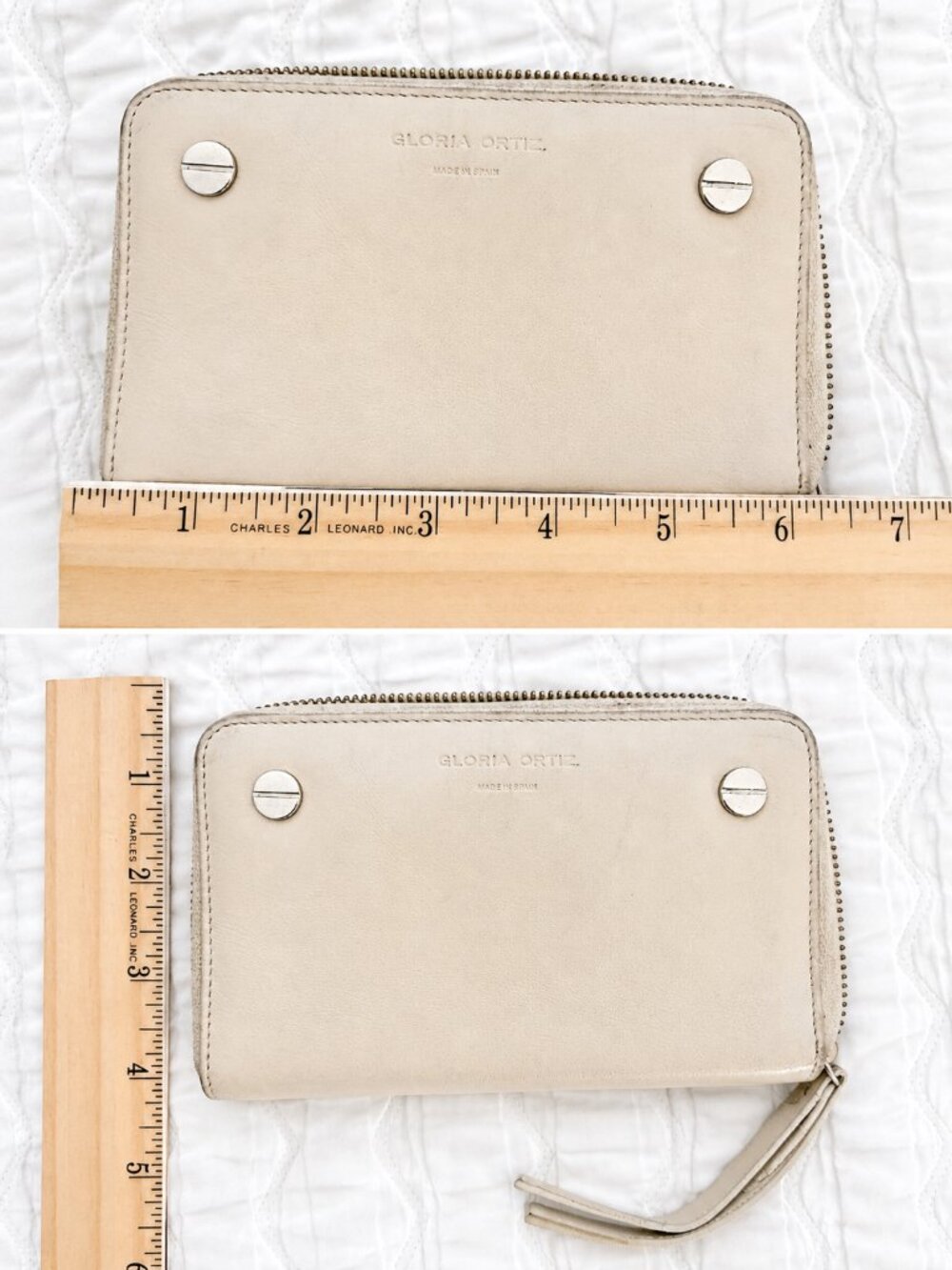 Gloria Ortiz Cream Leather Studded Shoulder Bag & Matching Walle | Made in Spain - Picture 7 of 8